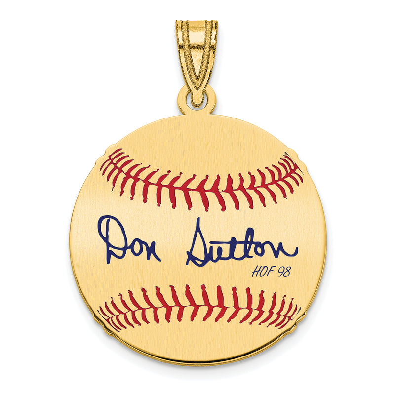 Gold-plating over Sterling Silver Don Sutton Hall of Fame Signature Small Epoxy Baseball Pendant