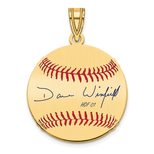 Gold-plating over Sterling Silver Dave Winfield Hall of Fame Signature Small Epoxy Baseball Pendant