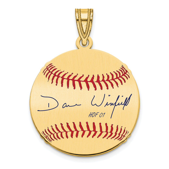 Gold-plating over Sterling Silver Dave Winfield Hall of Fame Signature Small Epoxy Baseball Pendant
