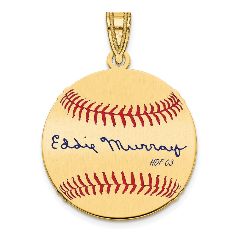 Gold-plating over Sterling Silver Eddie Murray Hall of Fame Signature Small Epoxy Baseball Pendant