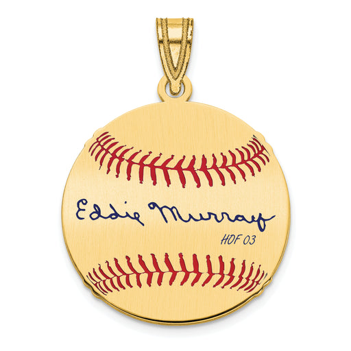 Gold-plating over Sterling Silver Eddie Murray Hall of Fame Signature Small Epoxy Baseball Pendant