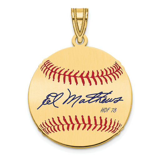 Gold-plating over Sterling Silver Eddie Mathews Hall of Fame Signature Small Epoxy Baseball Pendant