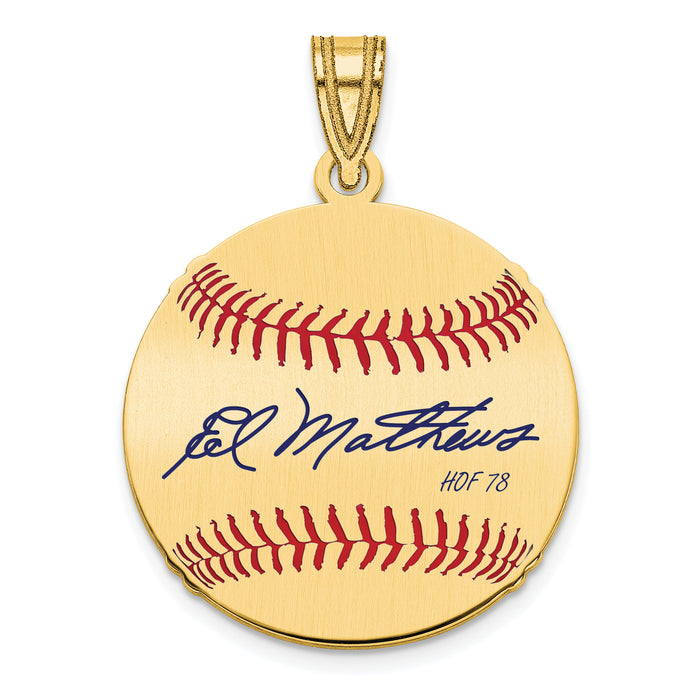 Gold-plating over Sterling Silver Eddie Mathews Hall of Fame Signature Small Epoxy Baseball Pendant