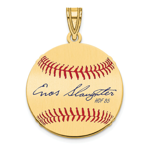 Gold-plating over Sterling Silver Enos Slaughter Hall of Fame Signature Small Epoxy Baseball Pendant