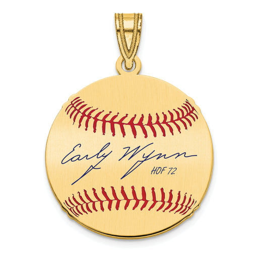 Gold-plating over Sterling Silver Early Wynn Jr Hall of Fame Signature Small Epoxy Baseball Pendant