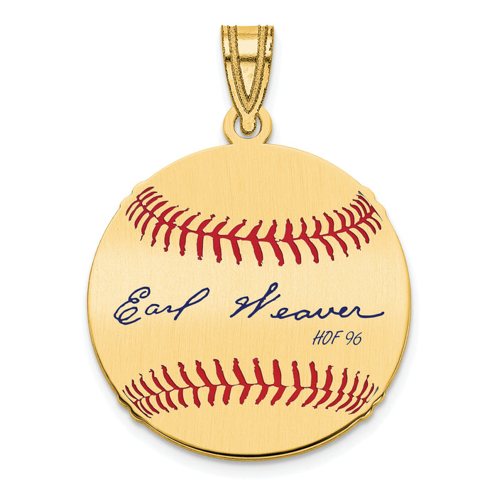 Gold-plating over Sterling Silver Earl Weaver Hall of Fame Signature Small Epoxy Baseball Pendant