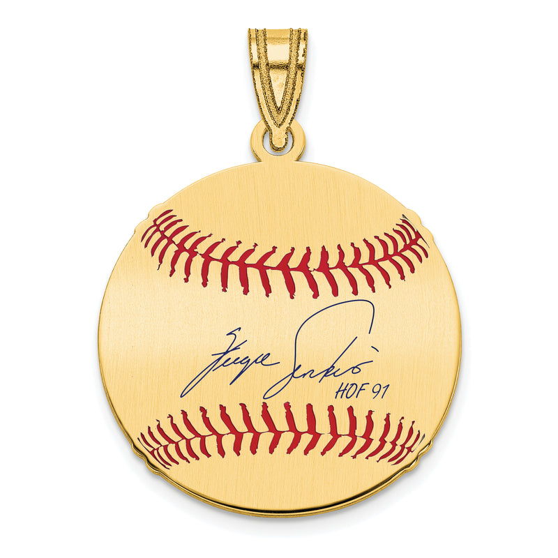 Gold-plating over Sterling Silver Fergie Jenkins Hall of Fame Signature Small Epoxy Baseball Pendant