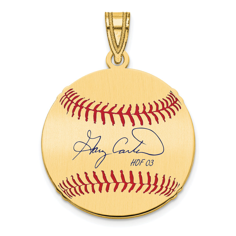 Gold-plating over Sterling Silver Gary Carter Hall of Fame Signature Small Epoxy Baseball Pendant