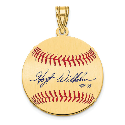 Gold-plating over Sterling Silver Hoyt Wilhelm Hall of Fame Signature Small Epoxy Baseball Pendant
