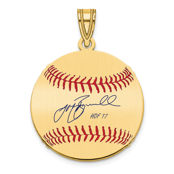 Gold-plating over Sterling Silver Jeff Bagwell Hall of Fame Signature Small Epoxy Baseball Pendant