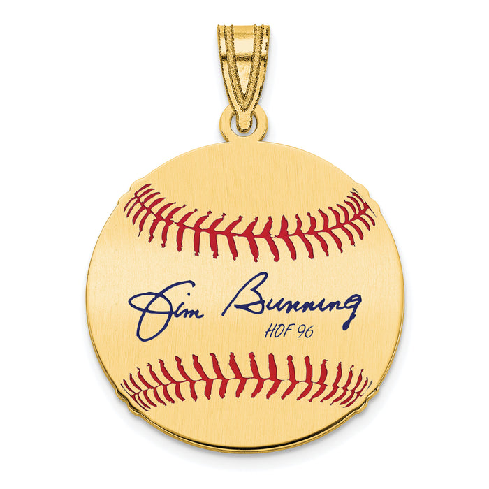 Gold-plating over Sterling Silver Jim Bunning Hall of Fame Signature Small Epoxy Baseball Pendant