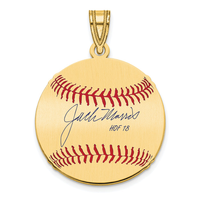 Gold-plating over Sterling Silver John JACK Morris Hall of Fame Signature Small Epoxy Baseball Pendant