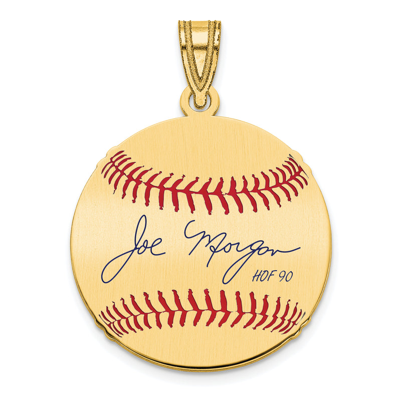 Gold-plating over Sterling Silver Joe Morgan Hall of Fame Signature Small Epoxy Baseball Pendant