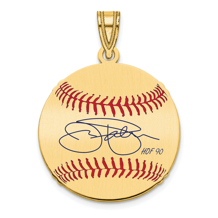 Gold-plating over Sterling Silver James JIM Palmer Hall of Fame Signature Small Epoxy Baseball Pendant