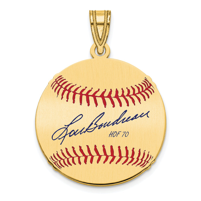Gold-plating over Sterling Silver Lou Boudreau Hall of Fame Signature Small Epoxy Baseball Pendant