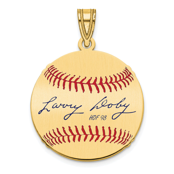 Gold-plating over Sterling Silver Larry Doby Hall of Fame Signature Small Epoxy Baseball Pendant