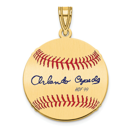 Gold-plating over Sterling Silver Orlando Cepeda Hall of Fame Signature Small Epoxy Baseball Pendant