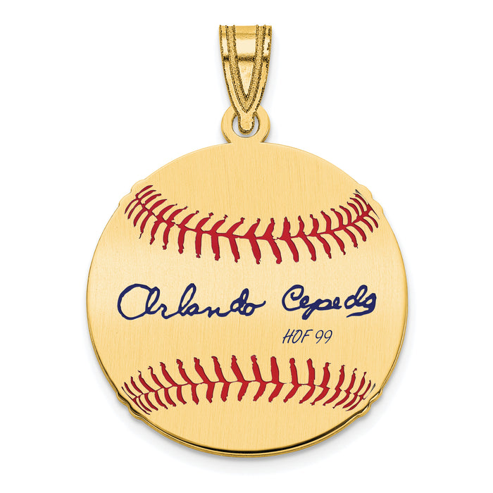 Gold-plating over Sterling Silver Orlando Cepeda Hall of Fame Signature Small Epoxy Baseball Pendant