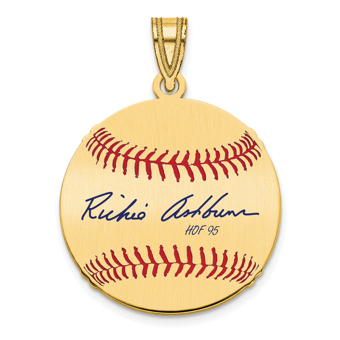 Gold-plating over Sterling Silver Richie Ashburn Hall of Fame Signature Small Epoxy Baseball Pendant
