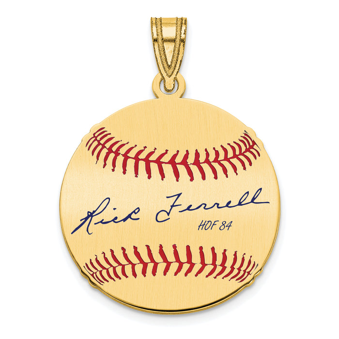 Gold-plating over Sterling Silver Rick Ferrell Hall of Fame Signature Small Epoxy Baseball Pendant
