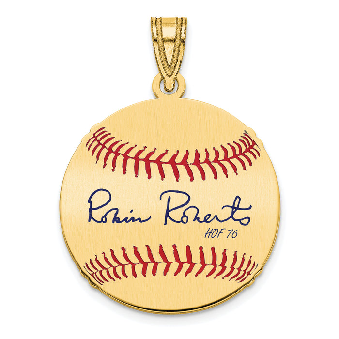 Gold-plating over Sterling Silver Robin Roberts Hall of Fame Signature Small Epoxy Baseball Pendant