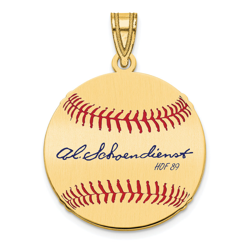 Gold-plating over Sterling Silver Al RED Schoendienst Hall of Fame Signature Small Epoxy Baseball Pendant