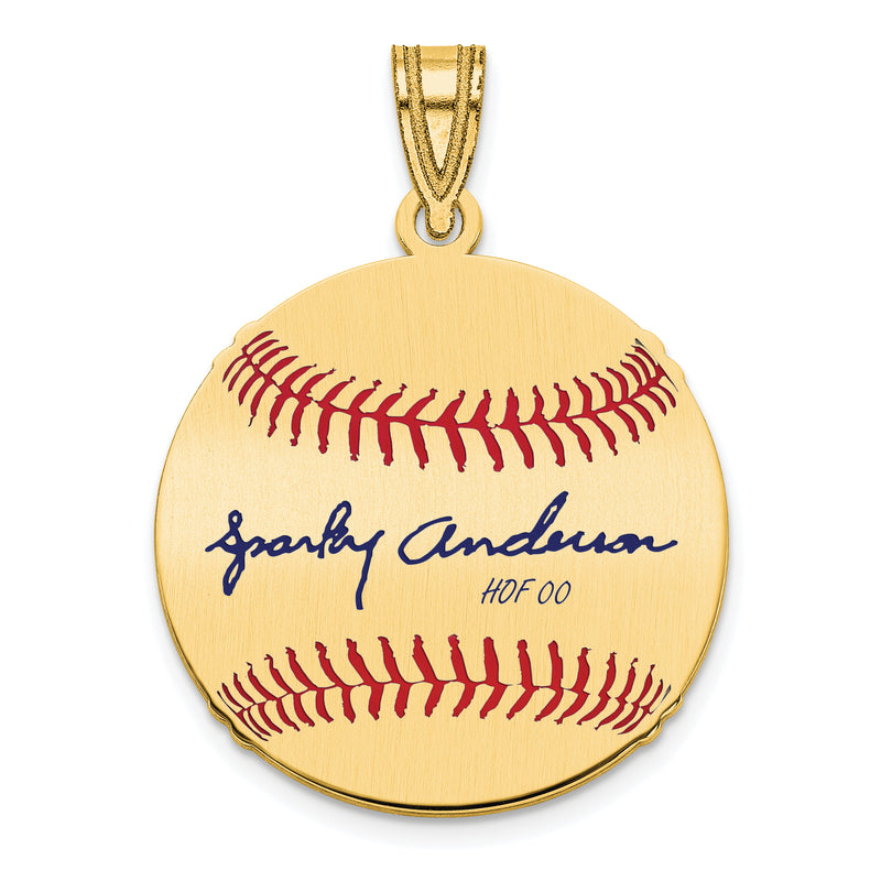 Gold-plating over Sterling Silver George SPARKY Anderson Hall of Fame Signature Small Epoxy Baseball Pendant