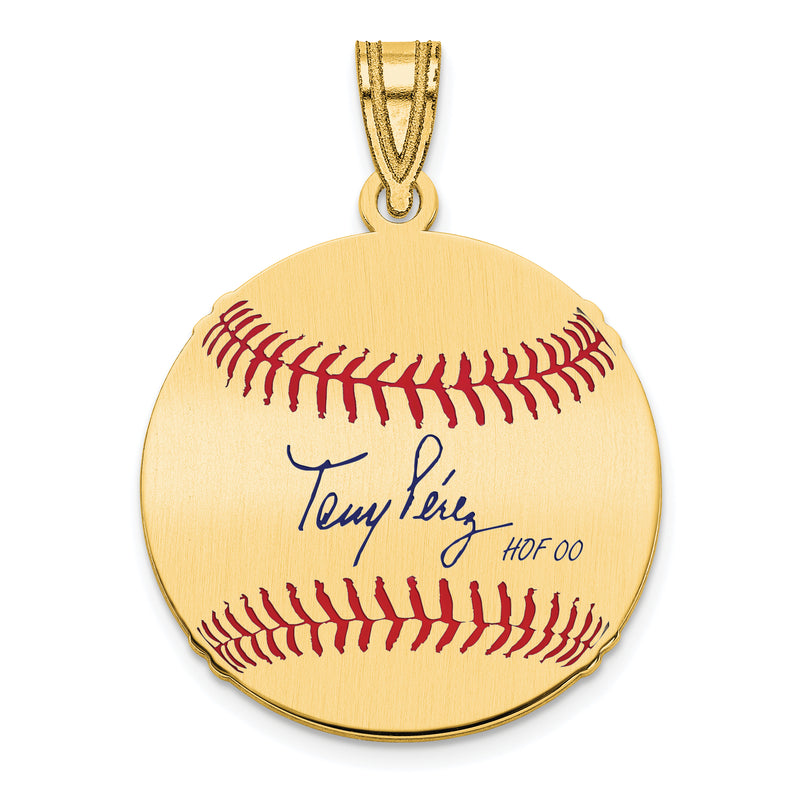 Gold-plating over Sterling Silver Atanasio TONY Perez Hall of Fame Signature Small Epoxy Baseball Pendant