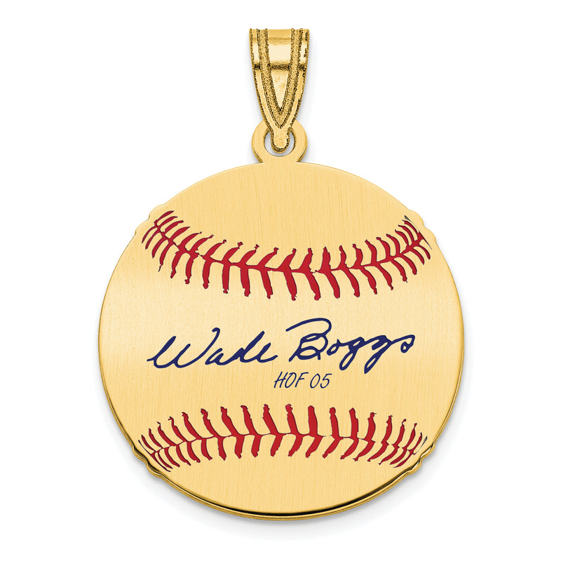 Gold-plating over Sterling Silver Wade Boggs Hall of Fame Signature Small Epoxy Baseball Pendant