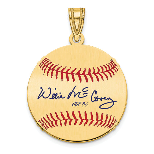 Gold-plating over Sterling Silver Willie McCovey Hall of Fame Signature Small Epoxy Baseball Pendant
