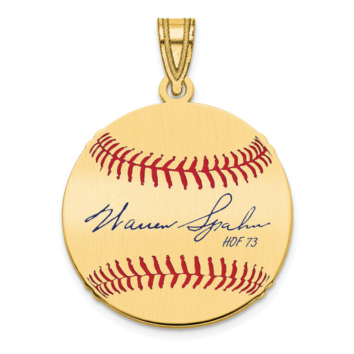 Gold-plating over Sterling Silver Warren Spahn Hall of Fame Signature Small Epoxy Baseball Pendant