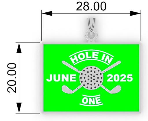 Sterling Silver Hole in One Golf Pendant - Displaying the dimensions in mm's.