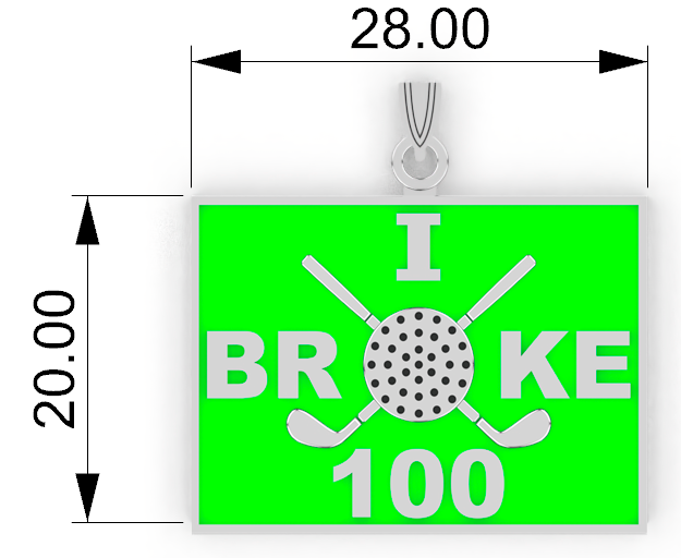 Sterling Silver I Broke 100 Golf Pendant showing dimensions
