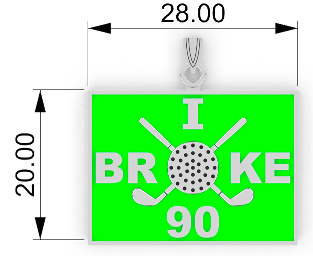 Sterling Silver I Broke 90 Golf Pendant showing dimensions
