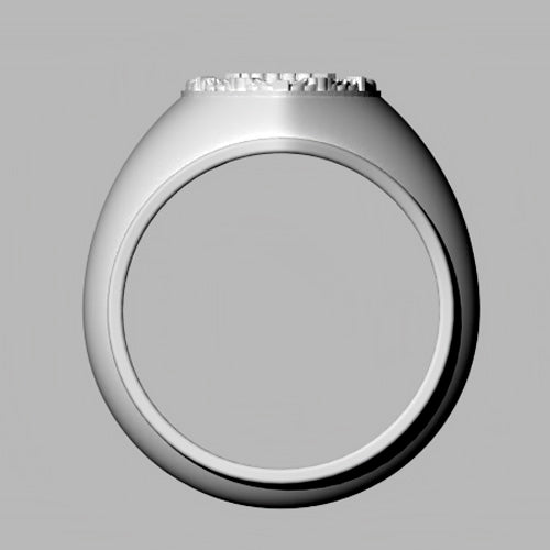 A digital rendering of the Police Ring - S91 Style viewed from the front side. The sterling silver ring showcases a smooth, rounded band and features a raised, textured area on top.