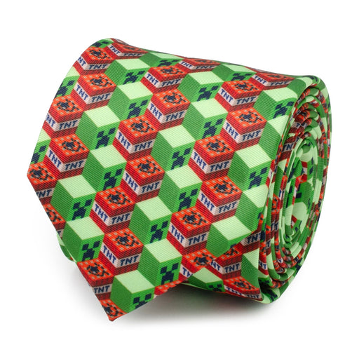 Minecraft Creeper TNT Isometric Green Men's Tie