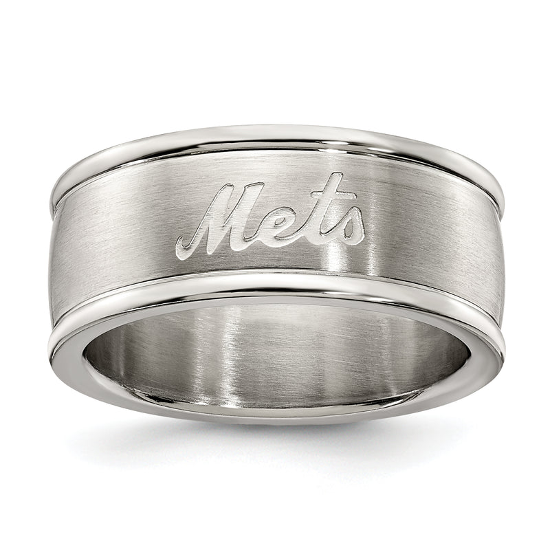 NEW YORK METS STAINLESS STEEL LOGO BAND RING SIZE 6