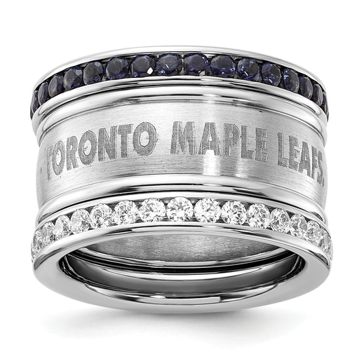 Stainless Steel NHL Toronto Maple Leafs Blue & Clear Crystal Triple Ring Set