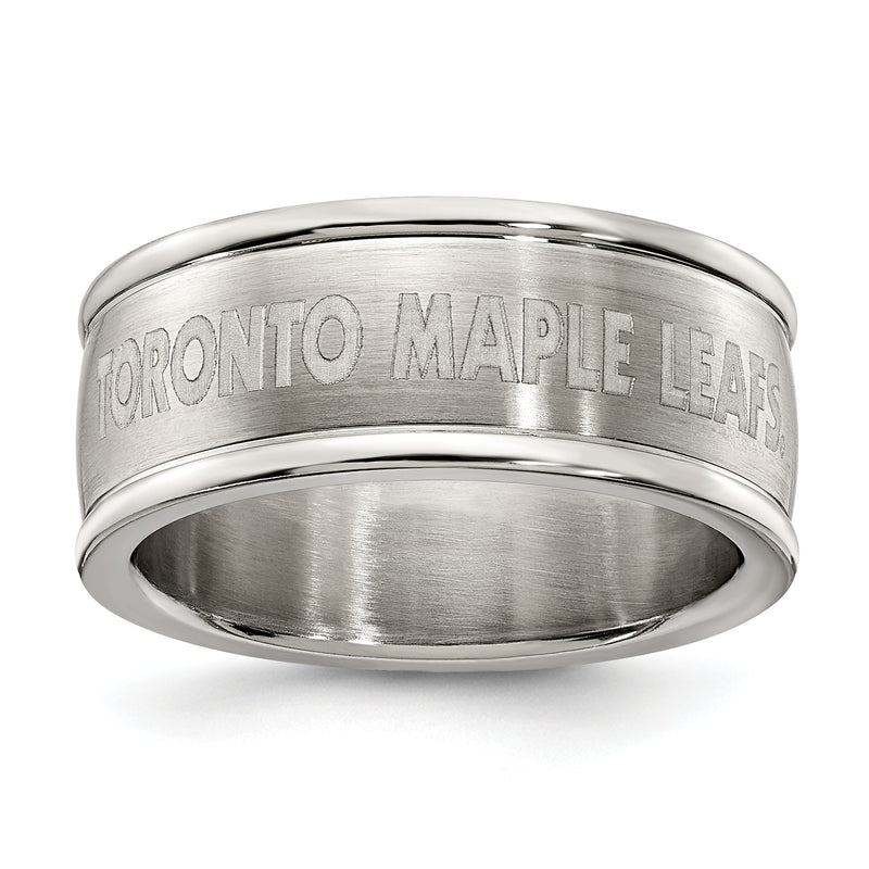 TORONTO MAPLE LEAFS STAINLESS STEEL LOGO BAND RING SIZE 9