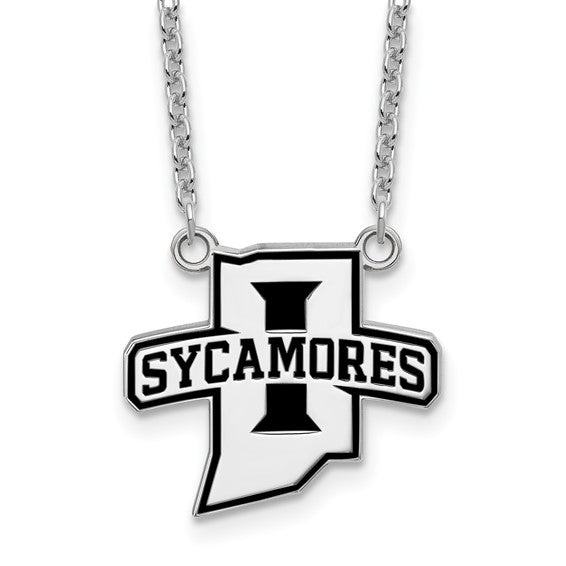The Sterling Silver Indiana State Enamel Pendant w/Necklace features a detailed Indiana-shaped design, accented with enamel for a bold look. It’s the perfect accessory for showing off your Hoosier pride.