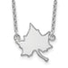 A 14k white gold necklace featuring a large Indiana State University interlocking IS pendant attached to a delicate chain on both sides.