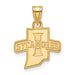 The SS w/GP Indiana State U Small Pendant is a gold-plated sterling silver pendant shaped like Indiana with a bold "I" and "SYCAMORES" across it. Official LogoArt design.