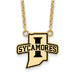 Display your Sycamore pride with the SS w/GP Indiana State U Lg Enl Pend w/Necklace—featuring a gold-plated Indiana-shaped pendant with a bold black “I” and “Sycamores” accent, perfect for any Indiana State University fan.