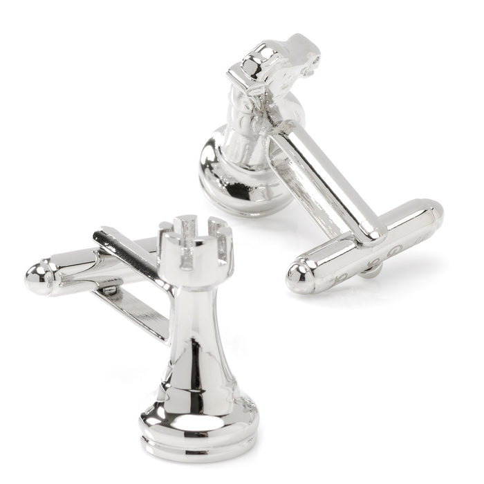 Knight and Rook Chess Piece Cufflinks side view showing backing