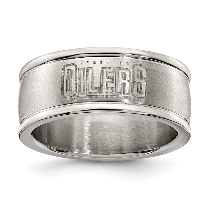EDMONTON OILERS STAINLESS STEEL LOGO BAND RING SIZE 7