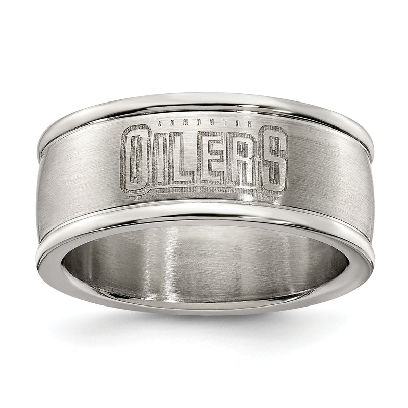 EDMONTON OILERS STAINLESS STEEL LOGO BAND RING SIZE 6