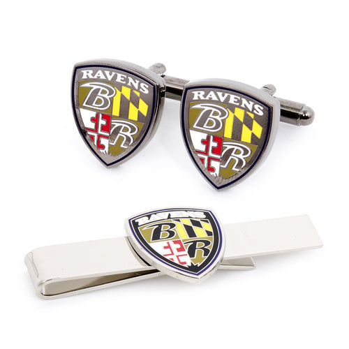 Baltimore Ravens Shield Cufflinks and Tie Bar Gift Set