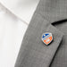 FC Cincinnati Lapel Pin pictured on the lapel on a suit jacket.