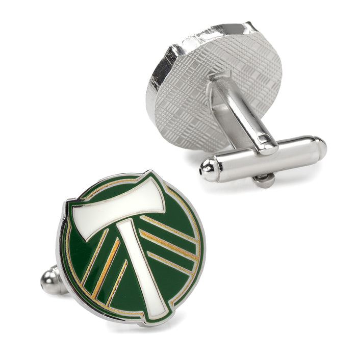 The Portland Timbers Cufflinks with the front and back view images.