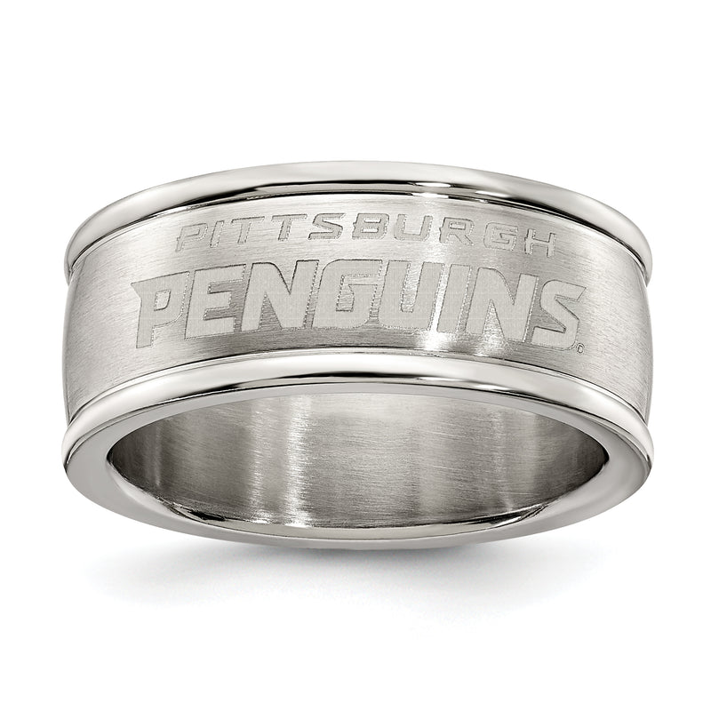 PITTSBURGH PENGUINS STAINLESS STEEL LOGO BAND RING SIZE 6